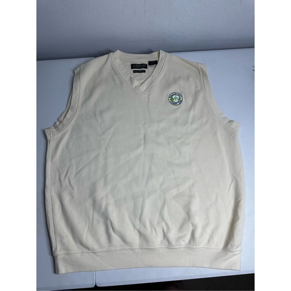 Ahead Pima Cotton Men’s Golf Vest Ivory Size XL Embroidered Logo